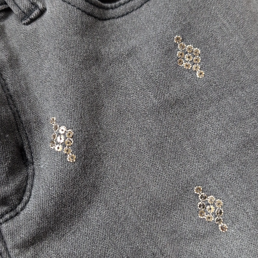 Sundance Dark Gray Gold Sequin Primrose Skinny Denim Stretch Midrise Jeans Sz 27 - Picture 5 of 9